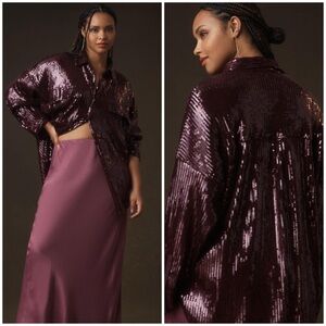 Anthropologie Pilcro Sequin Buttondown Shirt‎ In Plum 2X